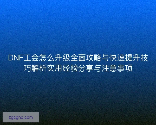 DNF工会怎么升级全面攻略与快速提升技巧解析实用经验分享与注意事项