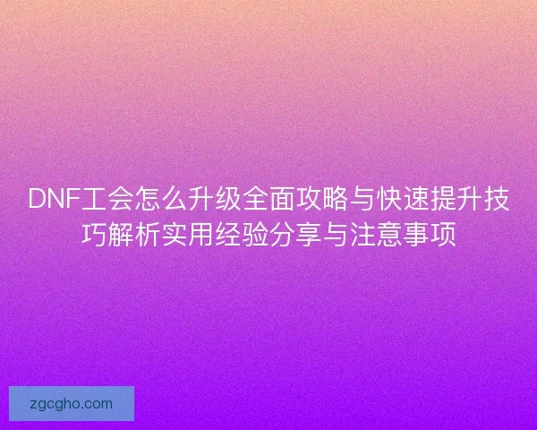 DNF工会怎么升级全面攻略与快速提升技巧解析实用经验分享与注意事项